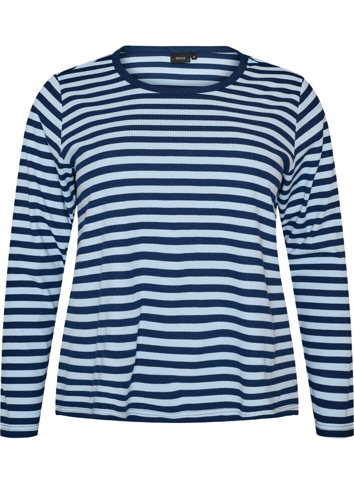 L&aring;ng&auml;rmad natt-topp i ribbad trik&aring; med r&auml;nder, Bl&aring;, Packshot image number 0