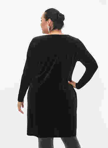 Klänning i velour med långa ärmar, Black, Model image number 1