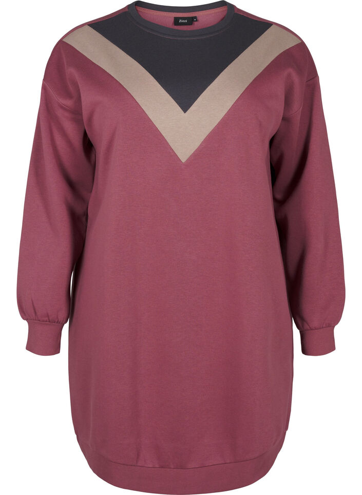Lång sweatshirt med färgblock, Rose B. Color Block, Packshot image number 0