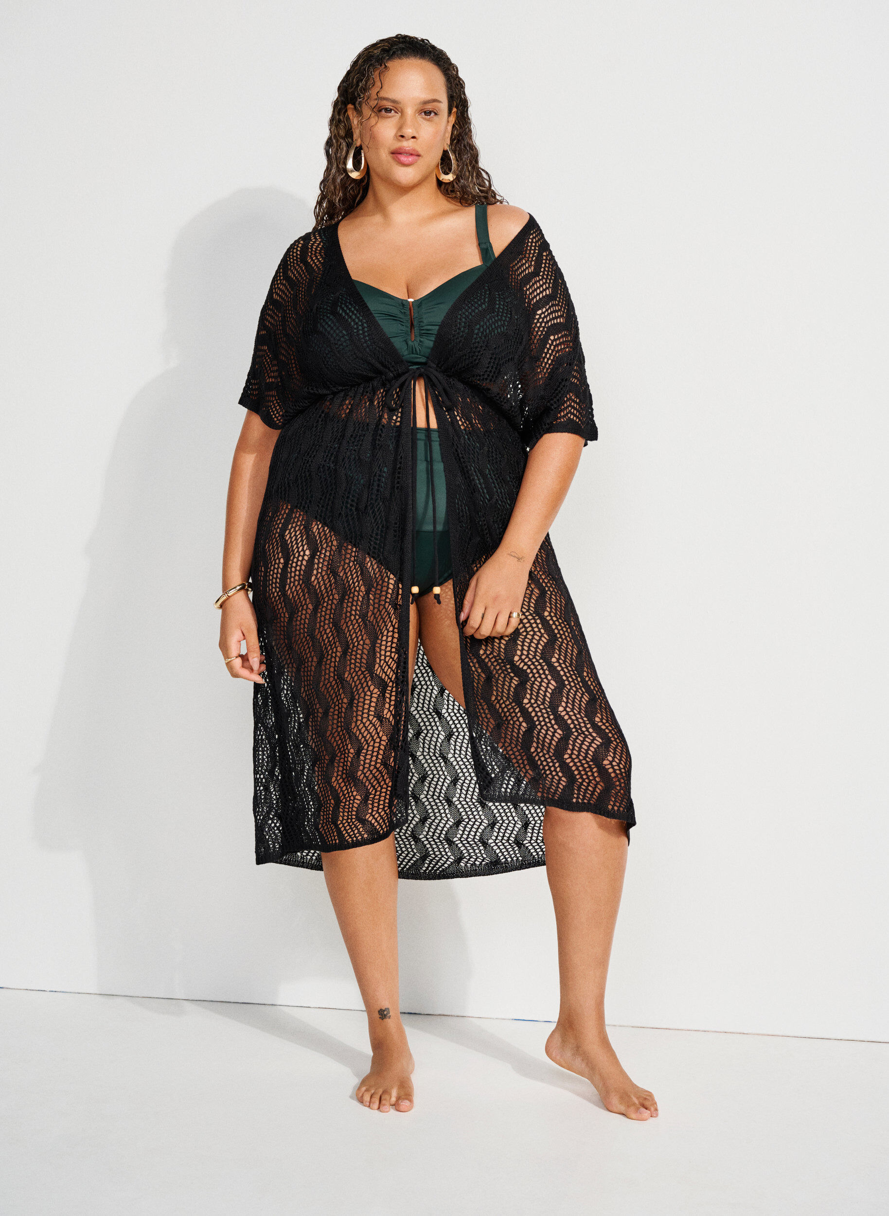 Zizzi Strandkimono med knytsk&auml;rp, Svart, Image image number 0