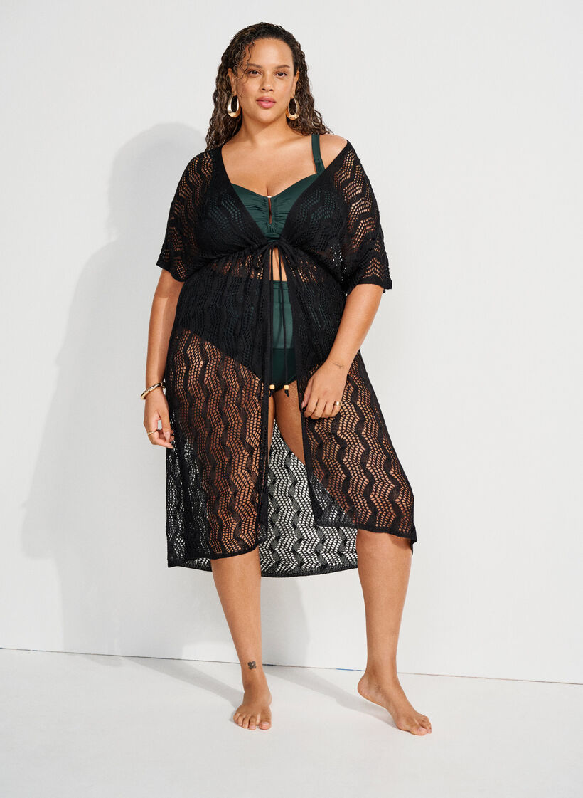 Strandkimono med knytskärp, Svart, Image image number 0