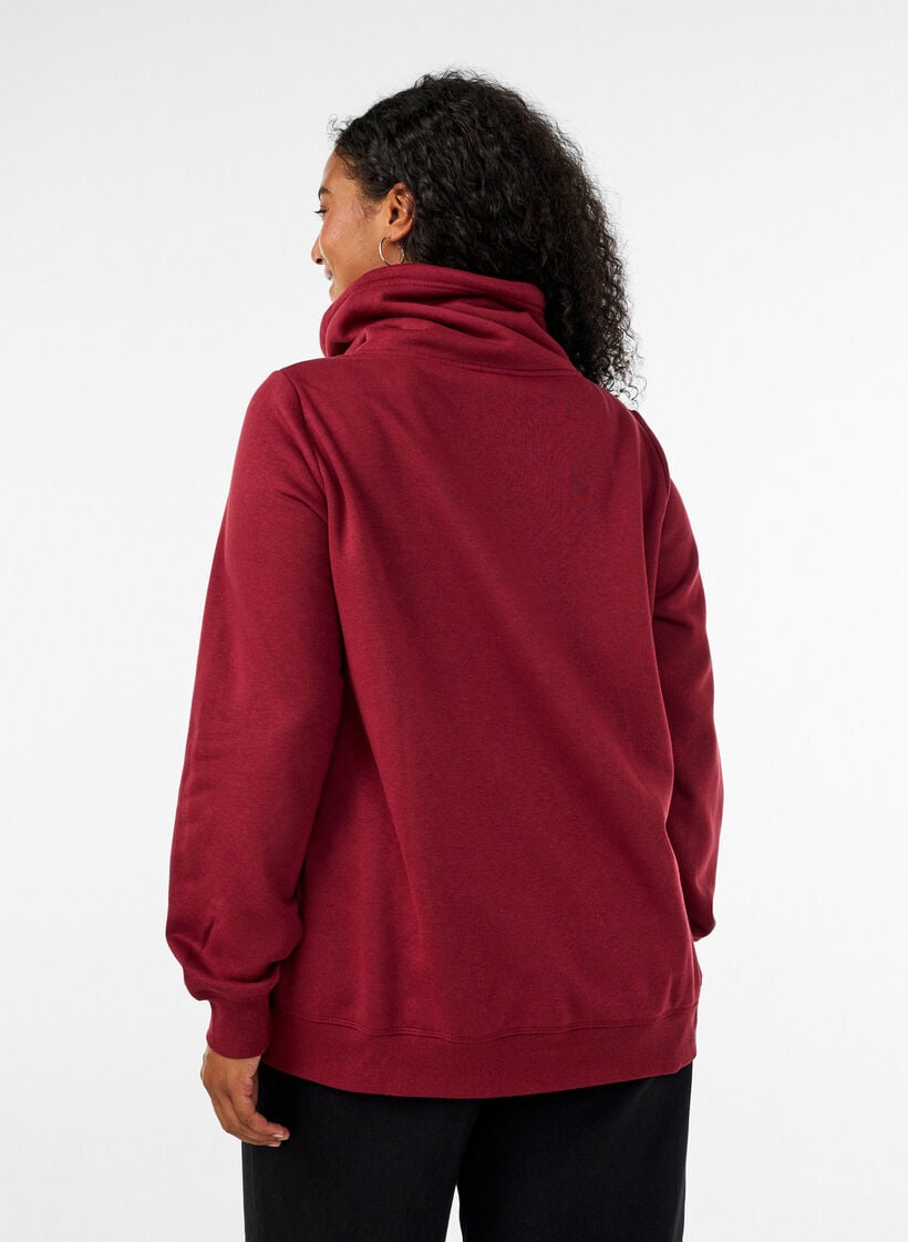 Sweatshirt med h&ouml;g krage och fickor, R&ouml;d, Model image number 2
