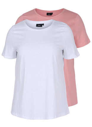 2-pack kortärmade t-shirtar i bomull, Bright White/Blush, Packshot image number 0