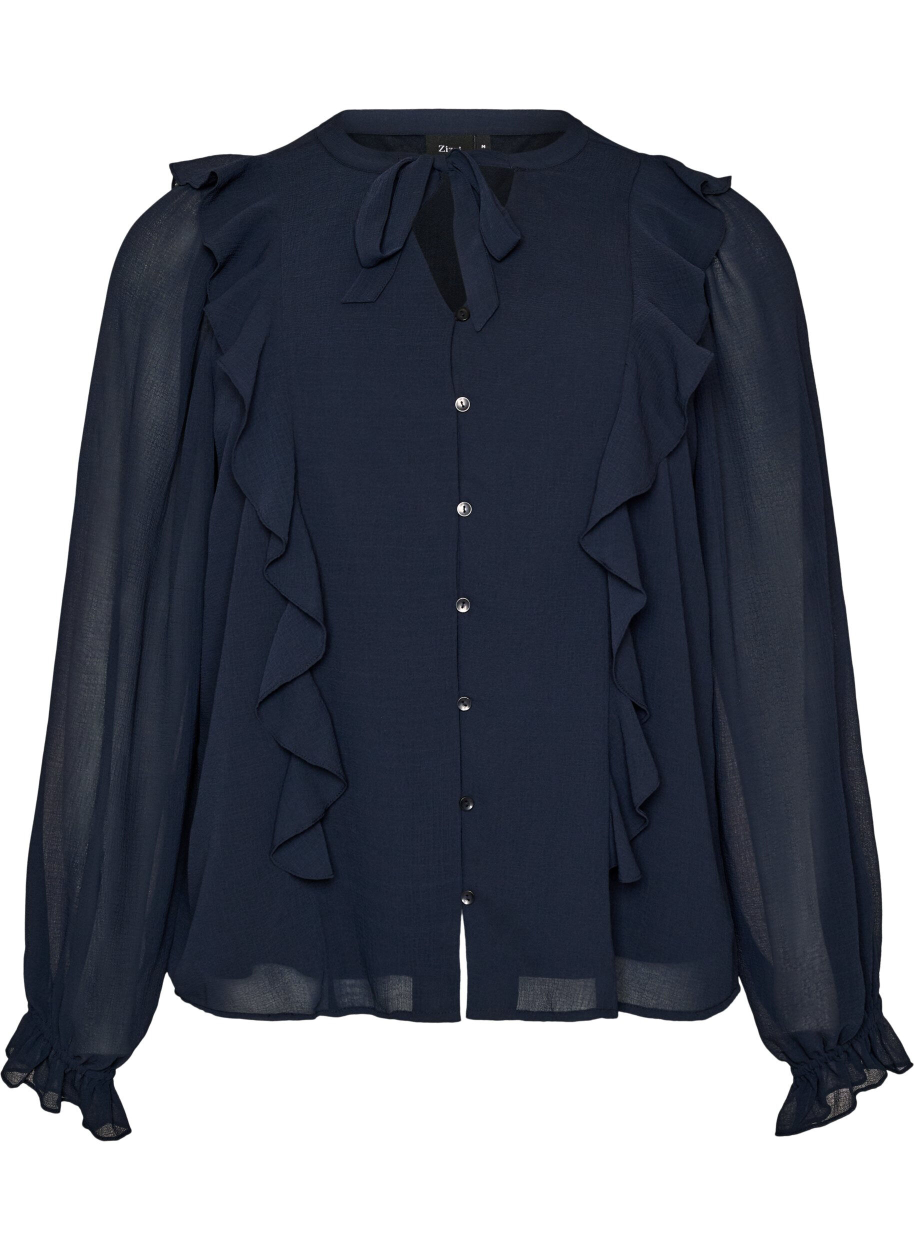 ZizziSkir blus med volanger och knytning, Bl&aring;, Packshot image number 0