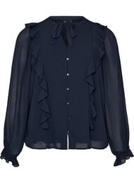 Skir blus med volanger och knytning, Bl&aring;