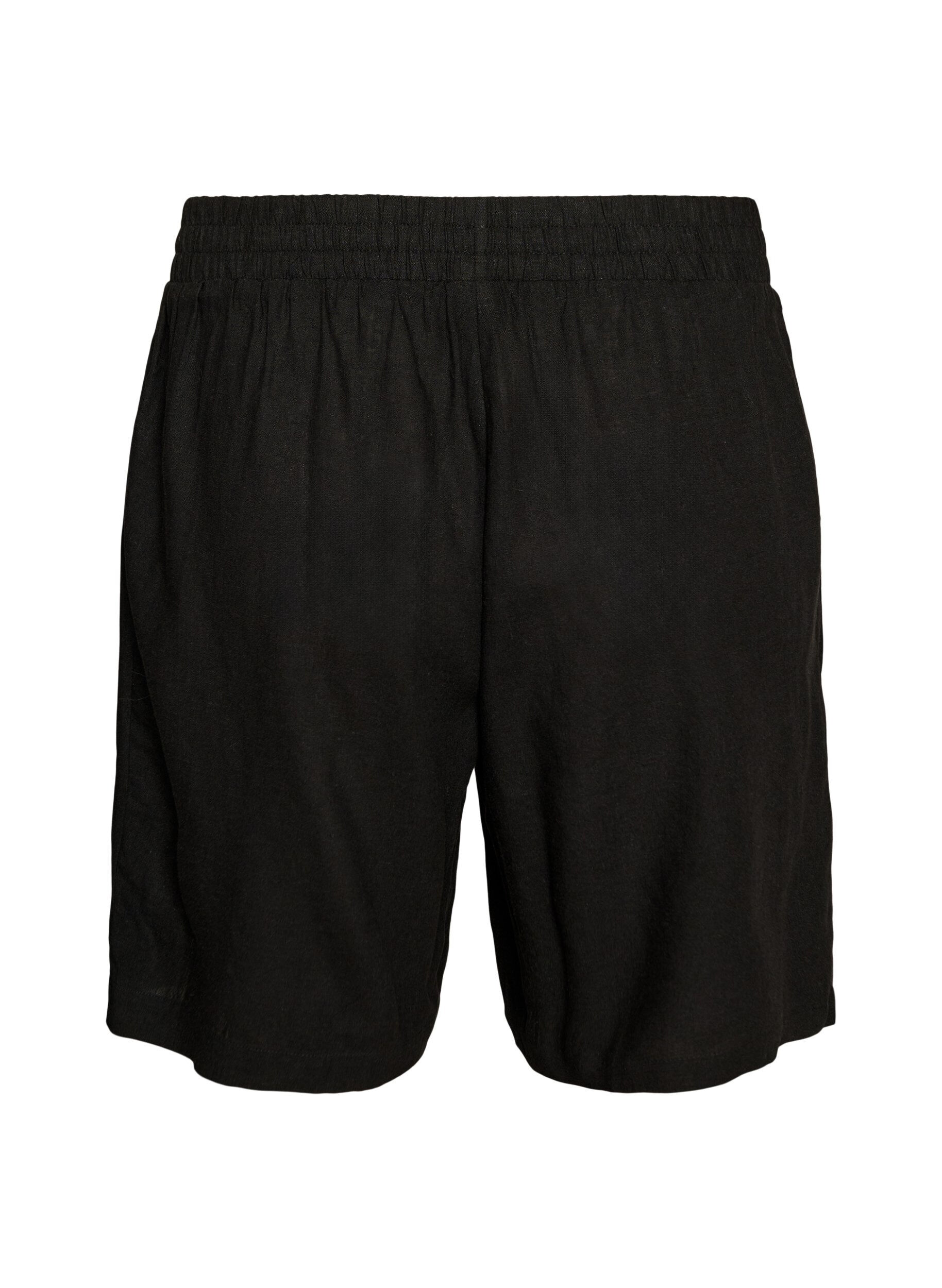 Zizzi Shorts i linne och viskos med h&ouml;g midja, Svart, Packshot image number 1
