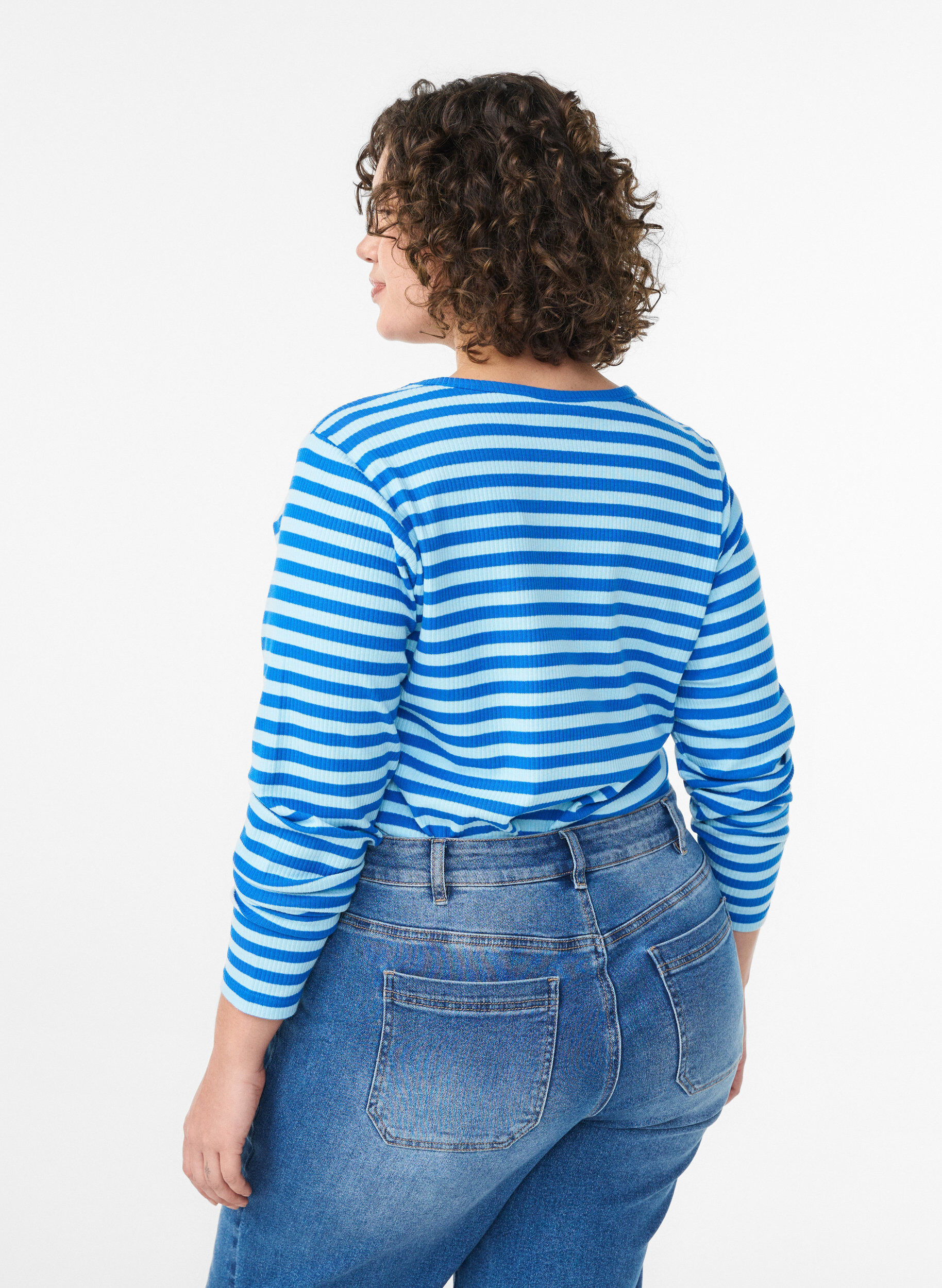 ZizziRandig blus med l&aring;nga &auml;rmar, Bl&aring;, Model image number 2