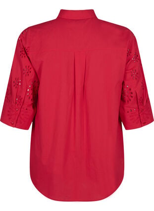 Skjortblus med anglaise-broderier och trekvartsärmar, Tango Red, Packshot image number 1