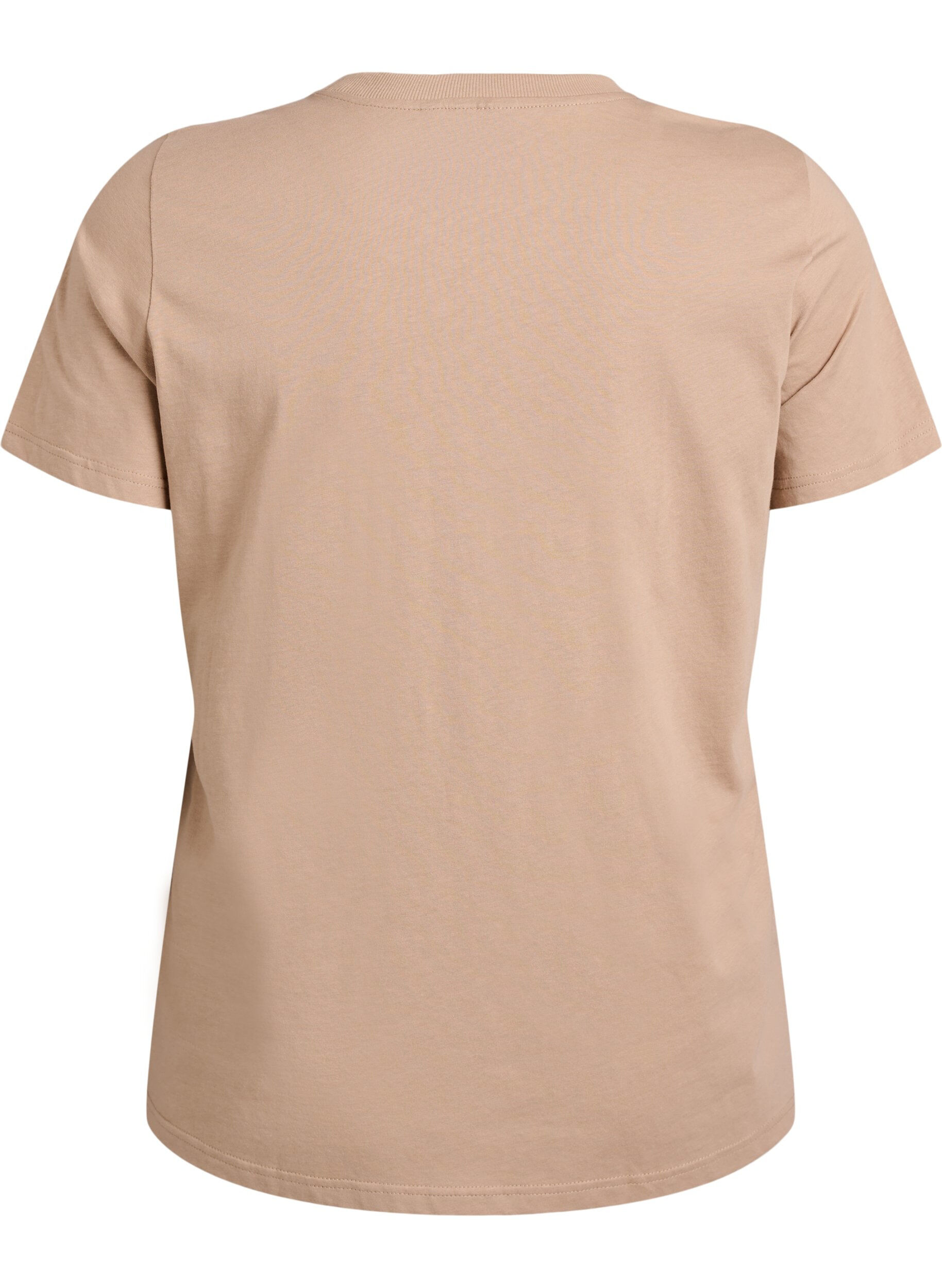Zizzi Enkel t-shirt i bomull med rund halsringning, Beige, Packshot image number 1