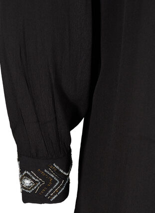 Lång viskosskjorta med pärlor, Black, Packshot image number 3