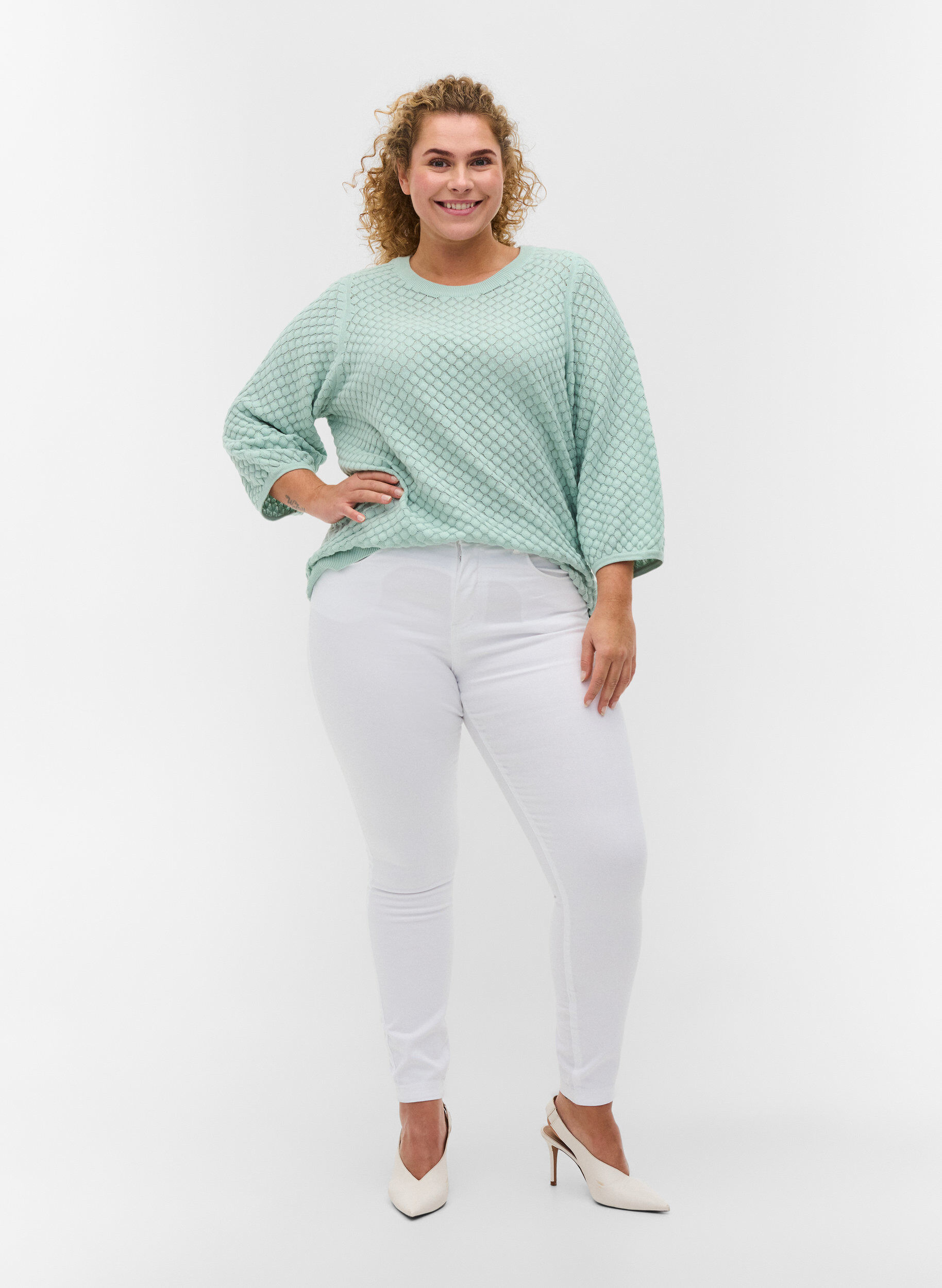 Zizzi Super slim Amy jeans med h&ouml;g midja, White, Model image number 4
