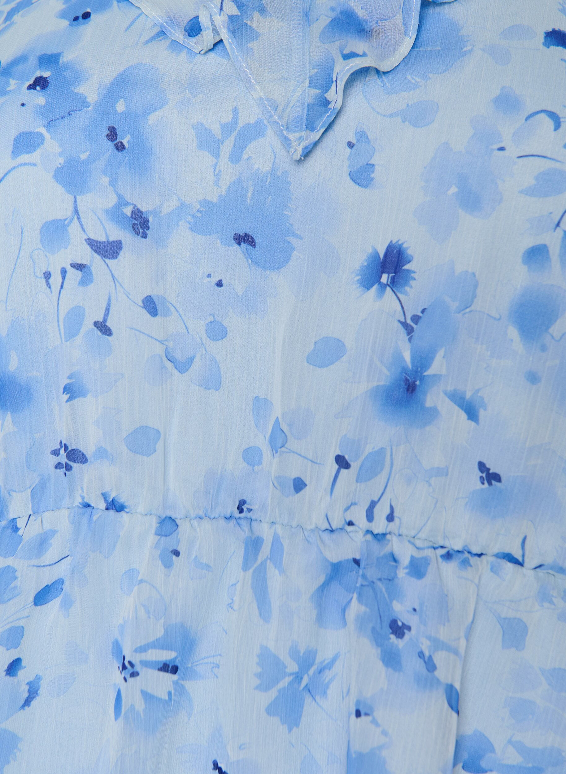 Zizzi Blommig blus med volangkrage och peplumeffekt, Bl&aring;, Packshot image number 2