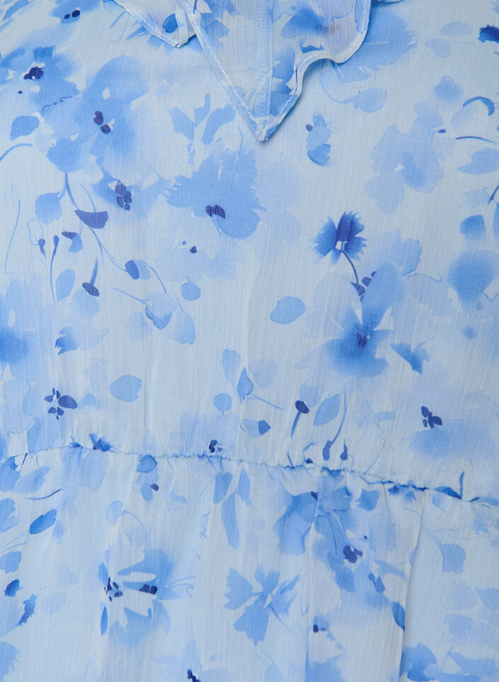 Blommig blus med volangkrage och peplumeffekt, Bl&aring;, Packshot image number 2