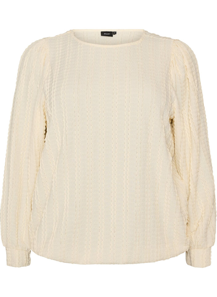 Jerseyblus med struktur och ballongsilhuett, Vanilla, Packshot image number 0