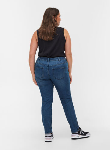 Extra slim Sanna jeans med dragkedjor, Blue denim, Model image number 1