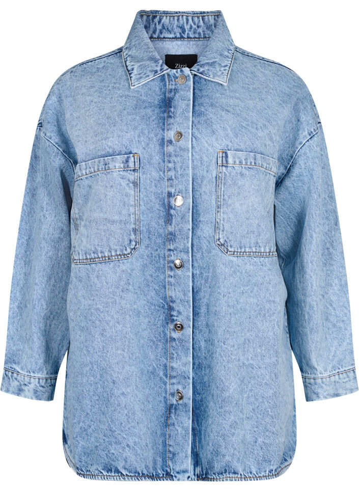 Löst sittande denimjacka med knappar, Light blue denim, Packshot image number 0