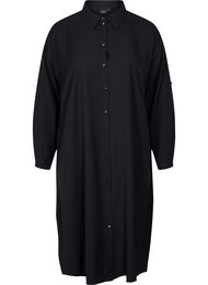 Enfärgad skjortklänning med slits i viskos, Black