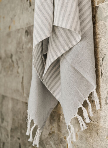 Randig handduk med fransar, Light Grey Melange, Image image number 1