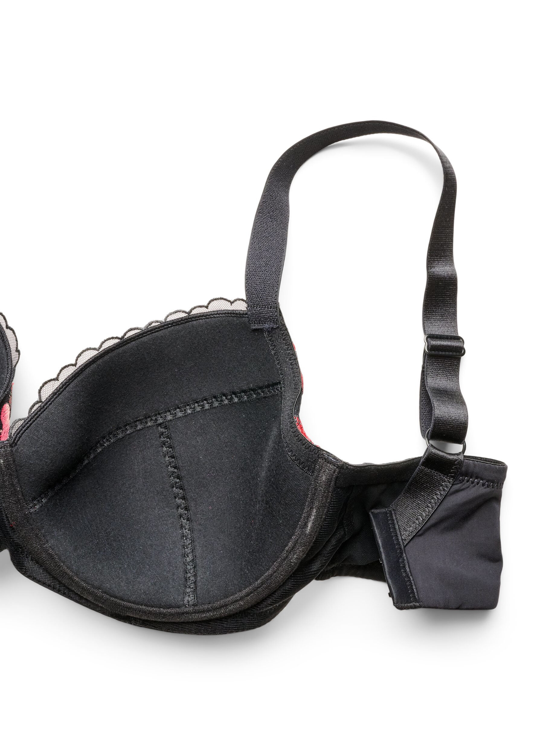 ZizziVadderad bygel-BH med blommigt broderi, Svart, Packshot image number 3
