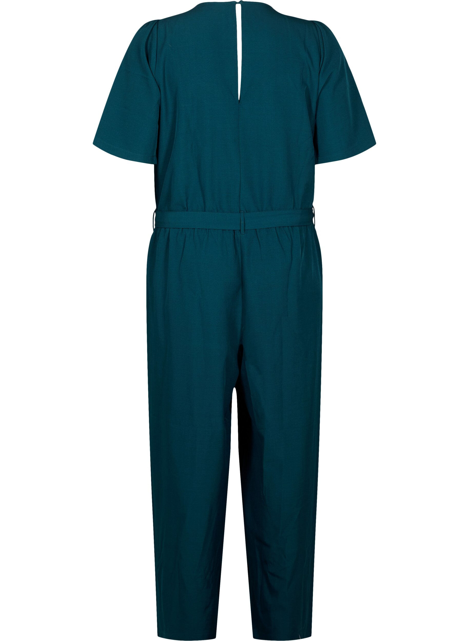 Zizzi Jumpsuit med sk&auml;rp och korta &auml;rmar, Sea Moss Melange, Packshot image number 1