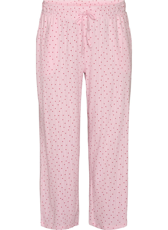 Pyjamabyxor i ekologisk bomull med h&aring;lbrodyr, Rosa, Packshot image number 0
