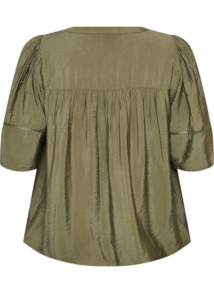 Blus i viskos med str&aring;veck och ballongeffekt, Gr&ouml;n, Packshot image number 1