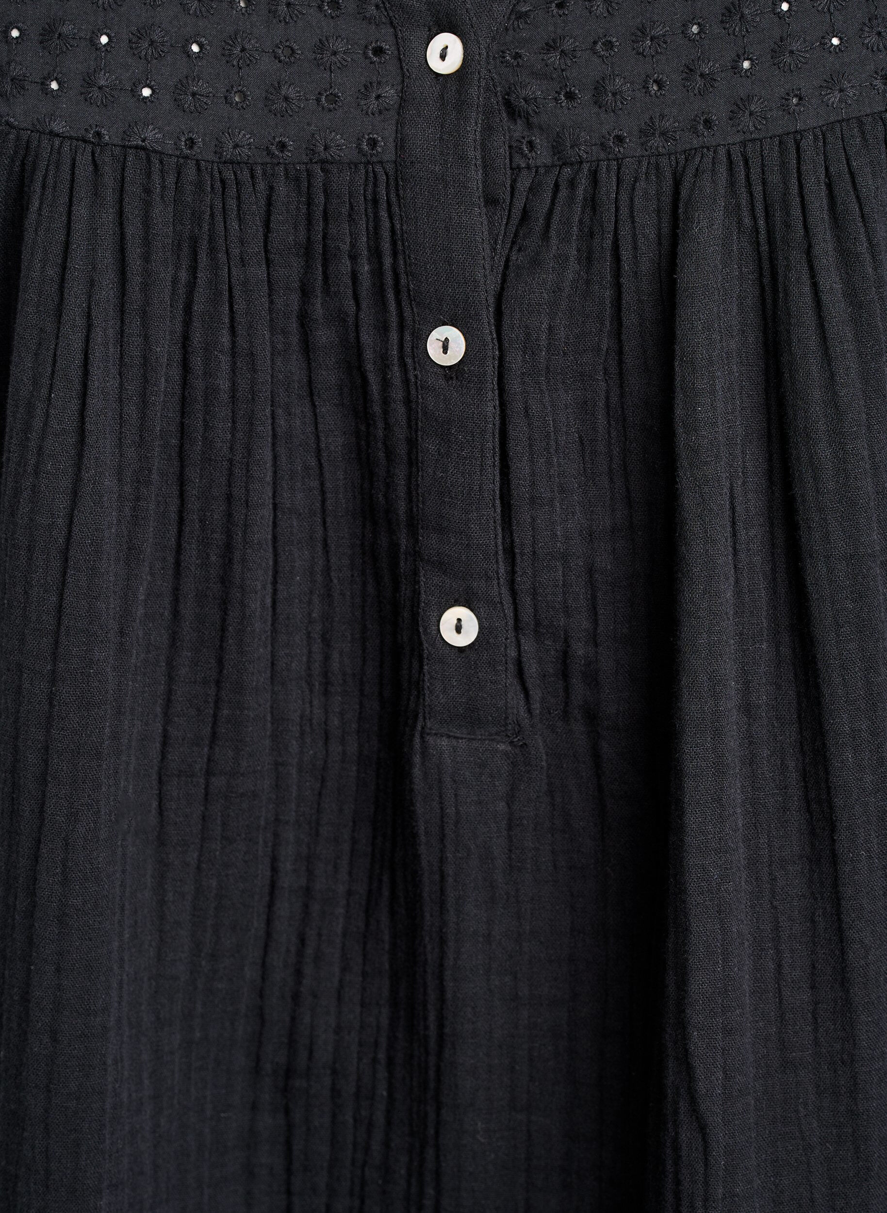 ZizziBlus i bomullsmuslin med broderie anglaise, Svart, Packshot image number 2