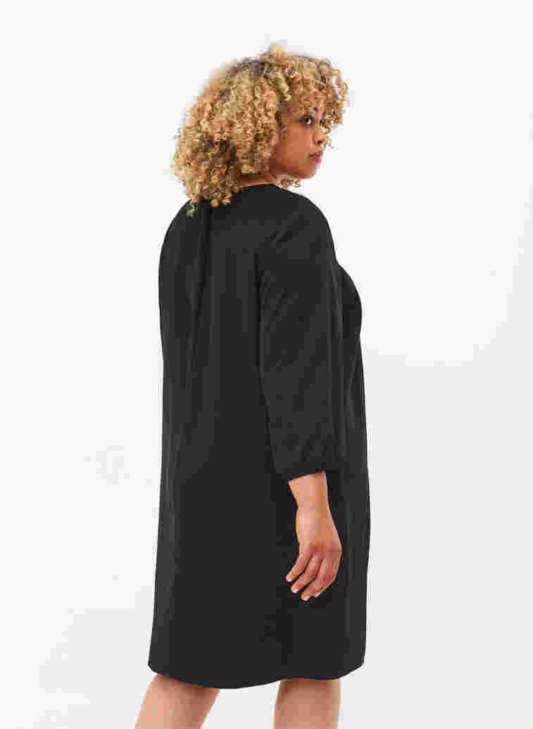 Klänning med spets och 3/4-ärmar, Black, Model image number 1
