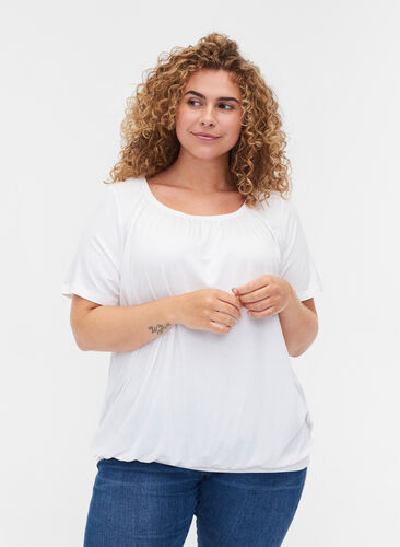 T-shirt i viskos med resår, Bright White, Model image number 0