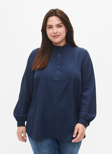Långärmad blus med ruffelkrage, Dress Blues, Model image number 0