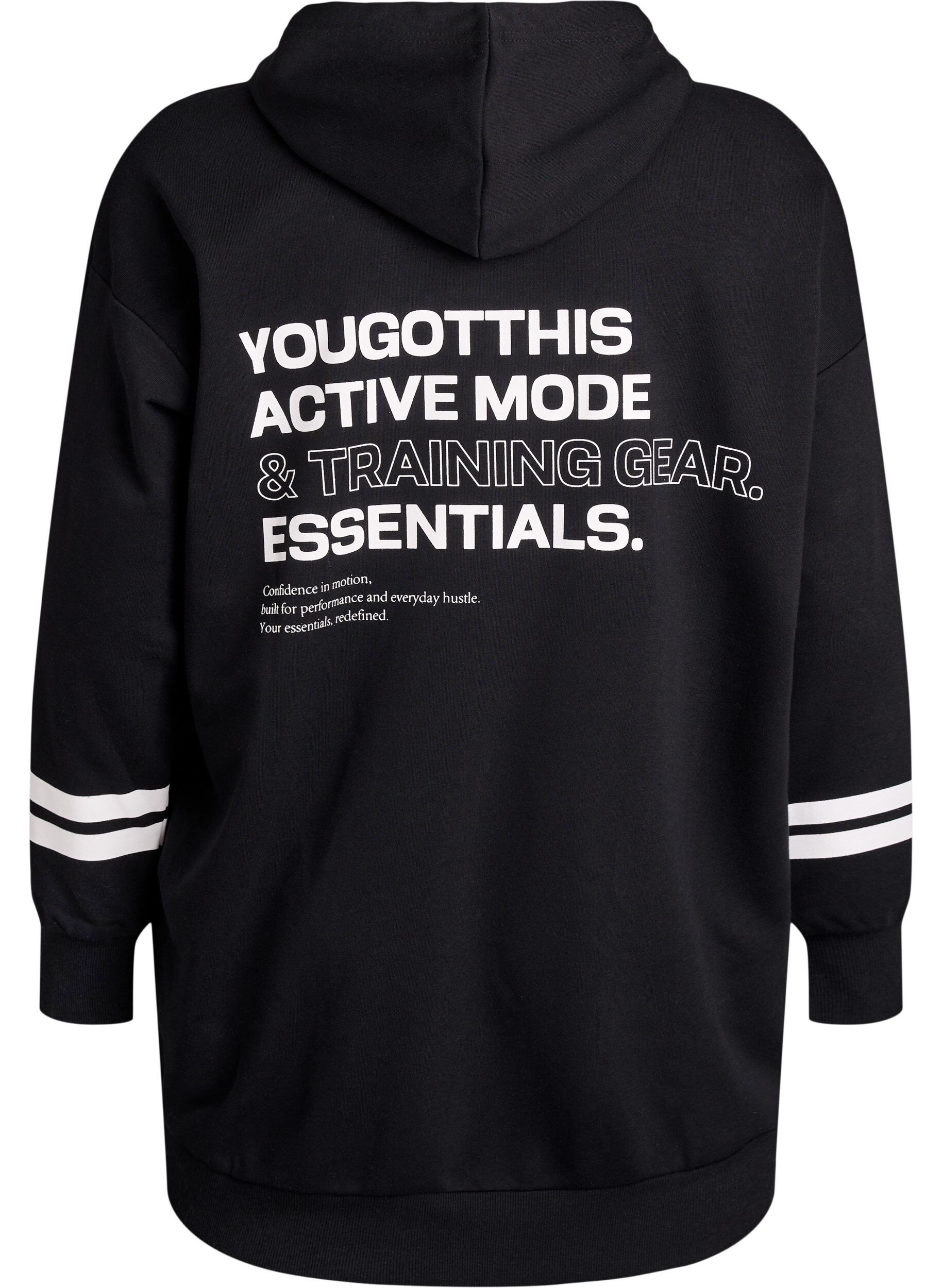 Zizzi L&aring;ng sweatkofta med tryckta detaljer, Svart, Packshot image number 1