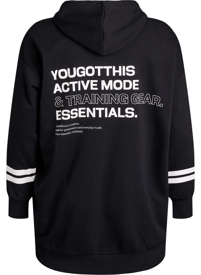 Lång sweatkofta med tryckta detaljer, Svart, Packshot image number 1