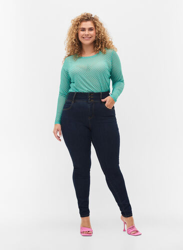 Super slim Bea jeans med extra hög midja, Unwashed, Model image number 0