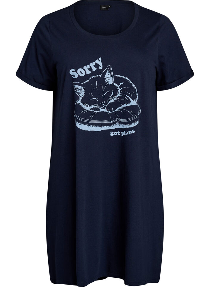 Kort&auml;rmat nattlinne i ekologisk bomull, Bl&aring;, Packshot image number 0