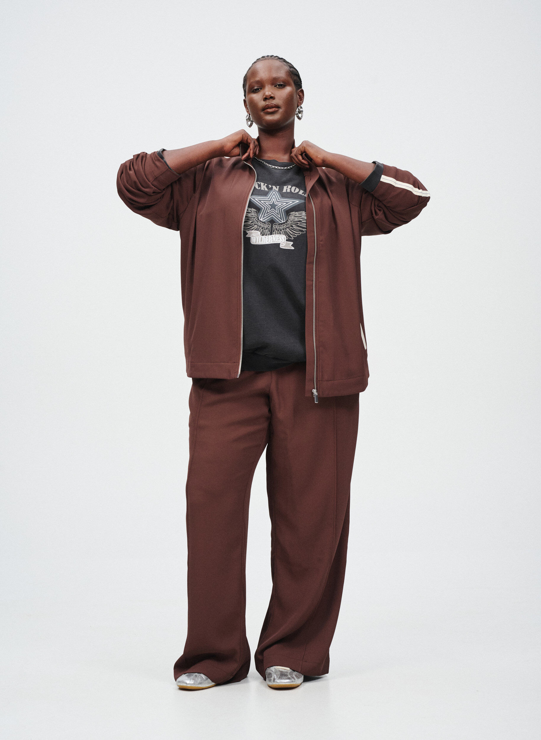 Zizzi Sportiga byxor med raka ben och sidostripes, M&ouml;rk Bordeaux, Image image number 0