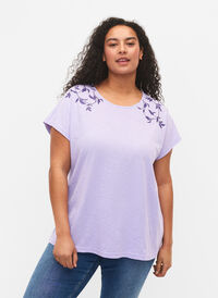 T-shirt i bomull med tryck, Lavender C Leaf, Model