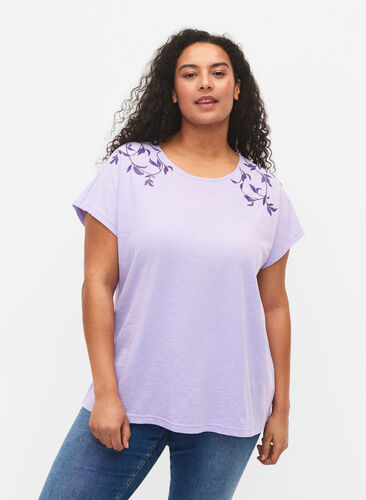 T-shirt i bomull med tryck, Lavender C Leaf, Model image number 0
