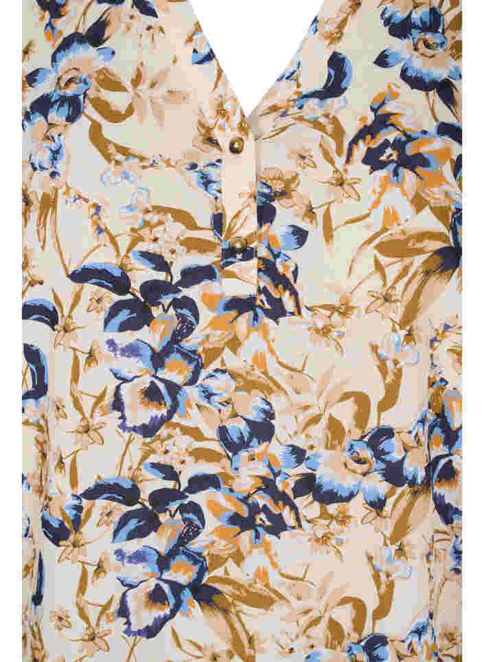 Blus i 100% viskos med blommigt mönster, Ecru Flower, Packshot image number 2