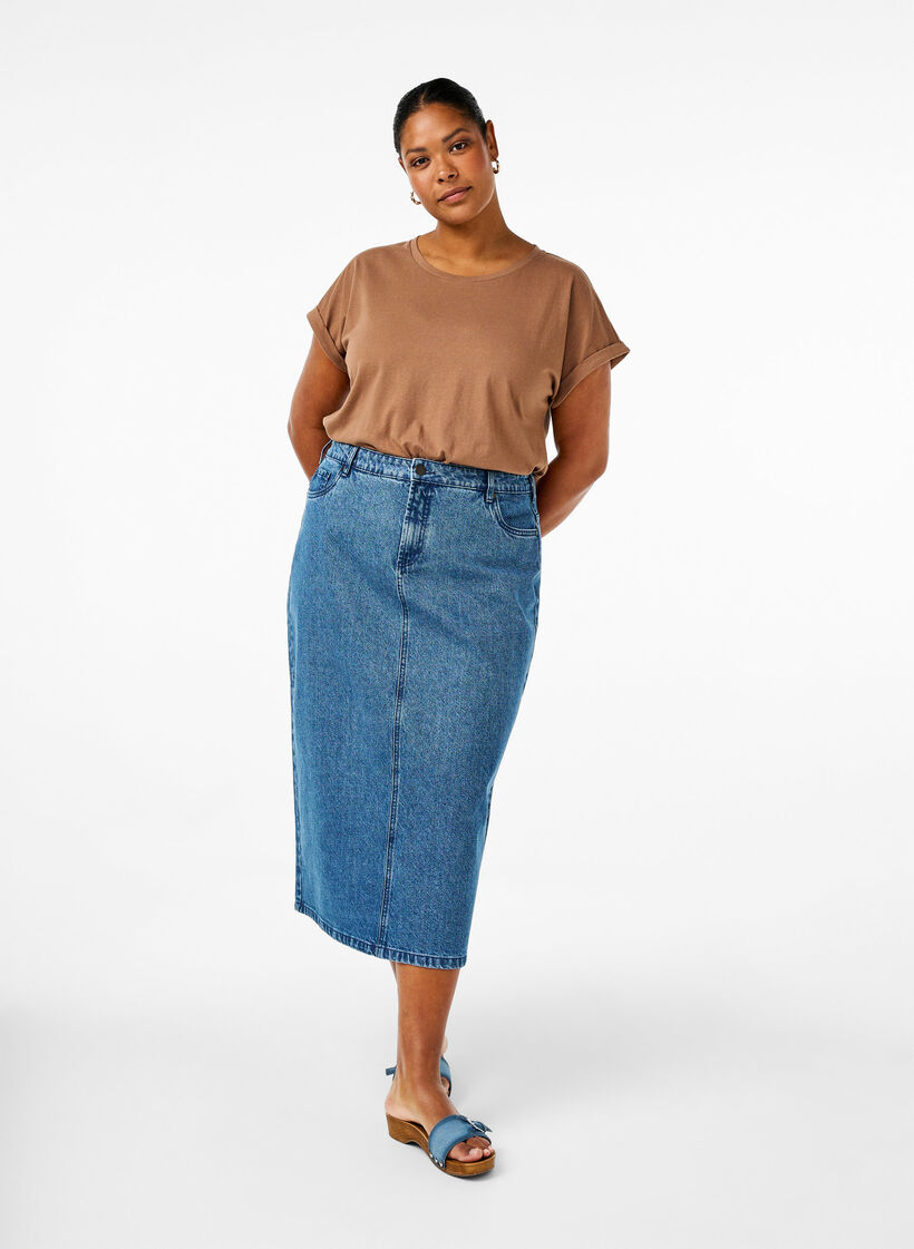 Kort&auml;rmad t-shirt i bomullsblandning, Brun, Model image number 1