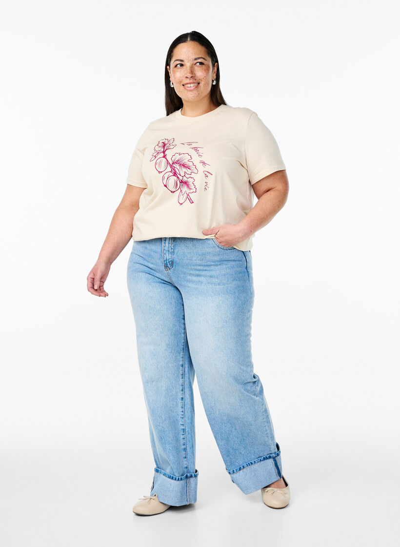 T-shirt i bomull med tryck, Beige, Model image number 1