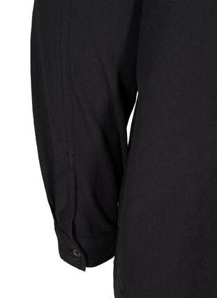 Lång bomullsskjorta med bröstfickor, Black, Packshot image number 3
