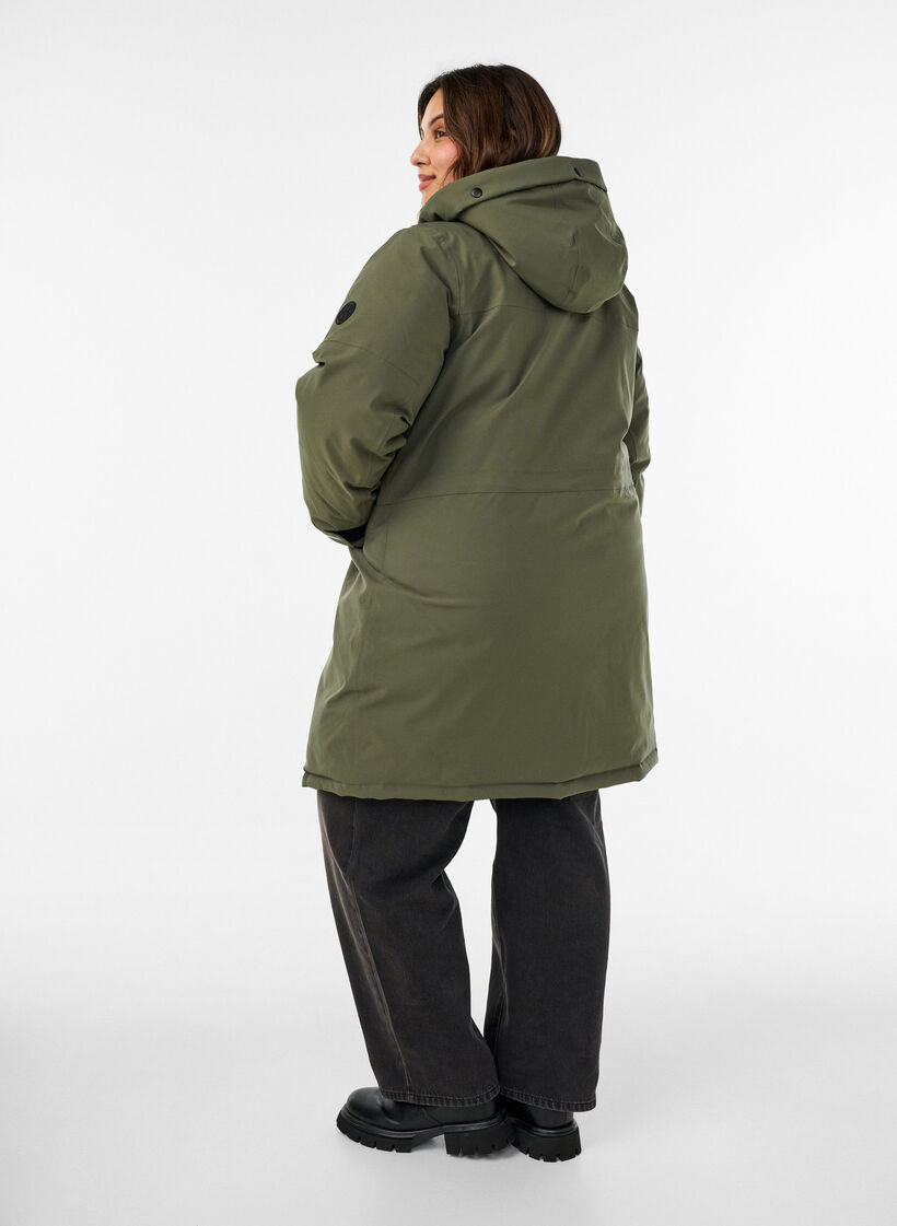 Vattenavvisande parkas med huva och funktionella detaljer, Gr&ouml;n, Model image number 2