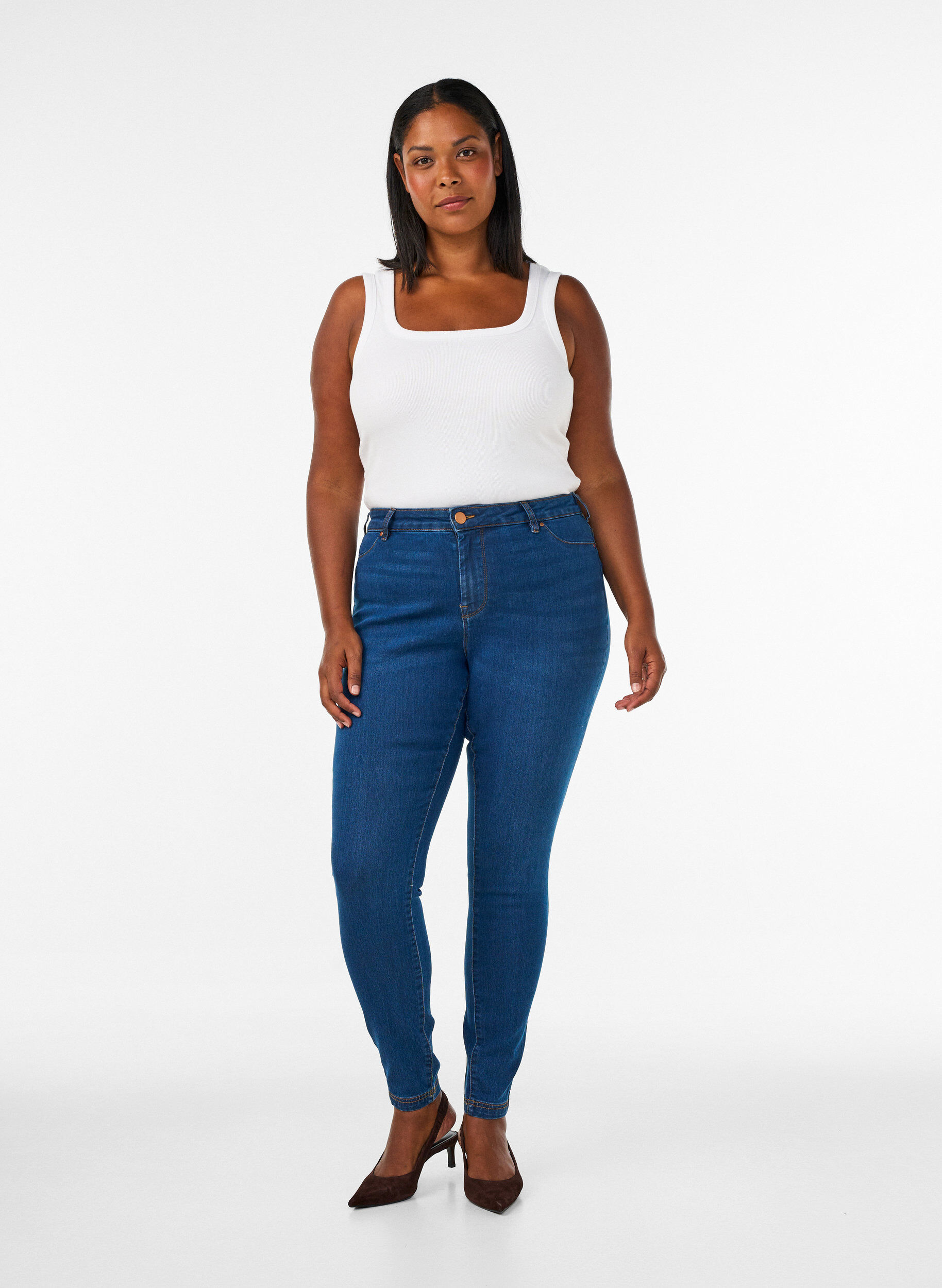 Jeggings i bomullsmix, Blue denim, Model