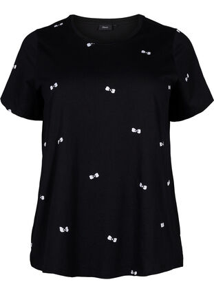 T-shirt i ekologisk bomull med rosetter, Black W. Bow Emb. , Packshot image number 0