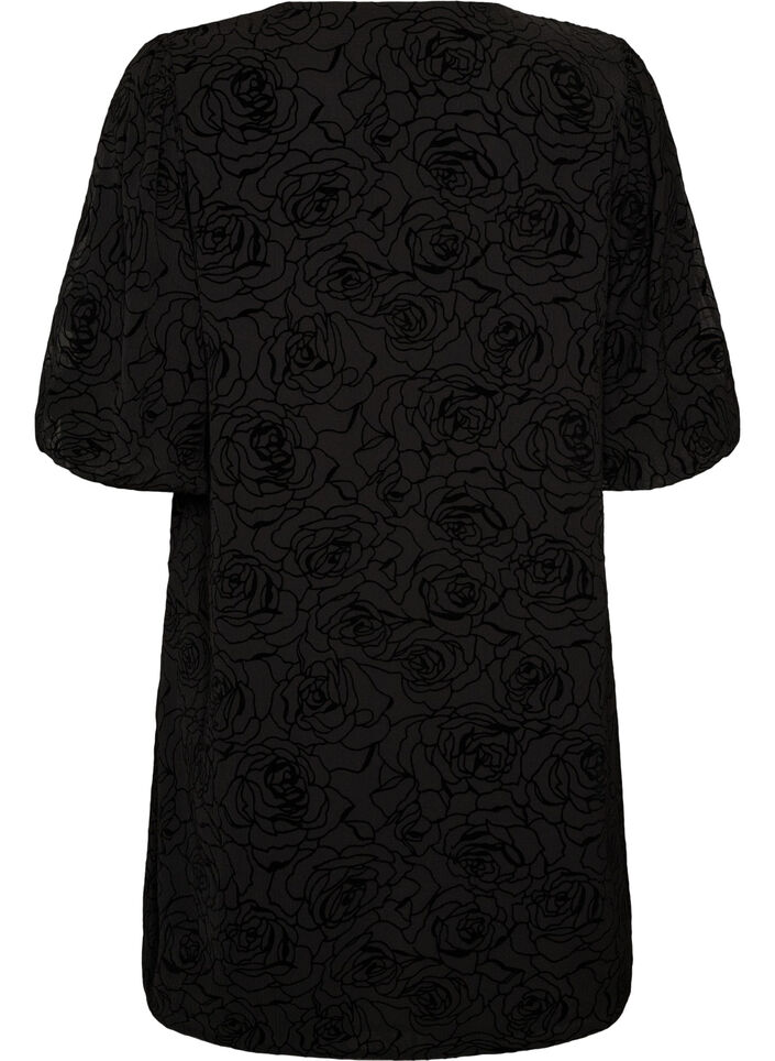 Kort kl&auml;nning med rosm&ouml;nster och knappar, Svart, Packshot image number 1
