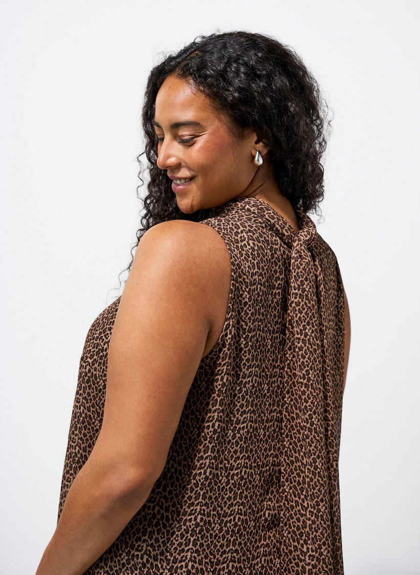 Midikl&auml;nning i chiffon med leopardm&ouml;nster och knytsk&auml;rp, Brun, Model image number 3