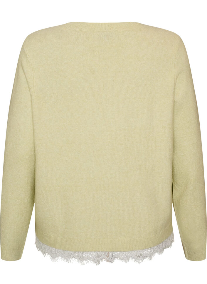 Stickad blus med spetskant nedtill, Gr&ouml;n, Packshot image number 1