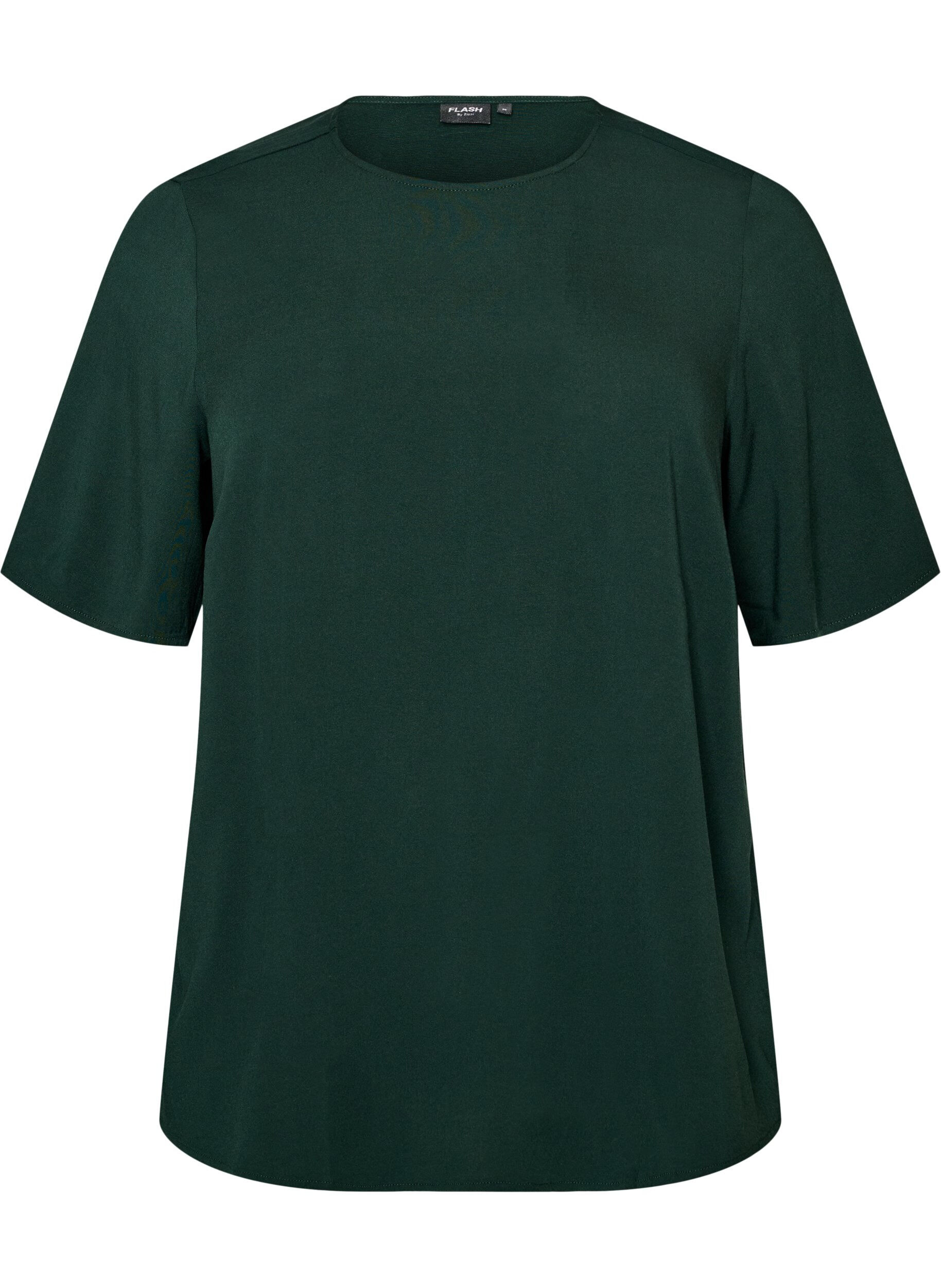 ZizziKort&auml;rmad v&auml;vd blus med rund hals, Gr&ouml;n, Packshot image number 0