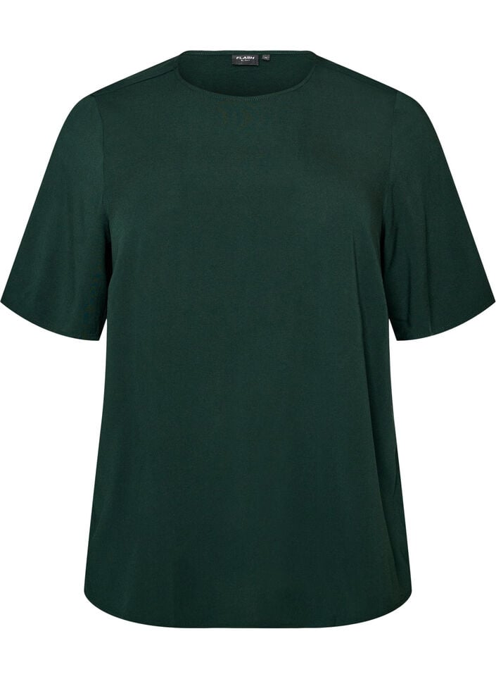 Kort&auml;rmad v&auml;vd blus med rund hals, Gr&ouml;n, Packshot image number 0