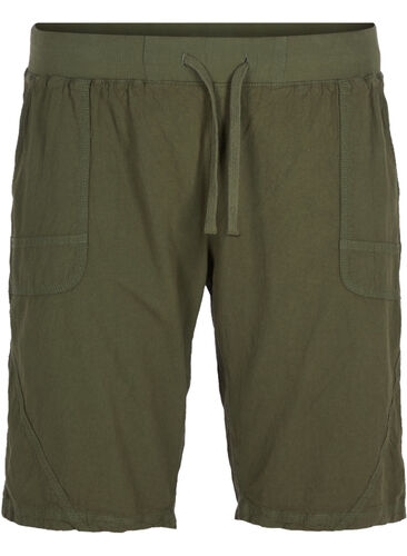 Lösa shorts i bomull med fickor, Ivy Green, Packshot image number 0